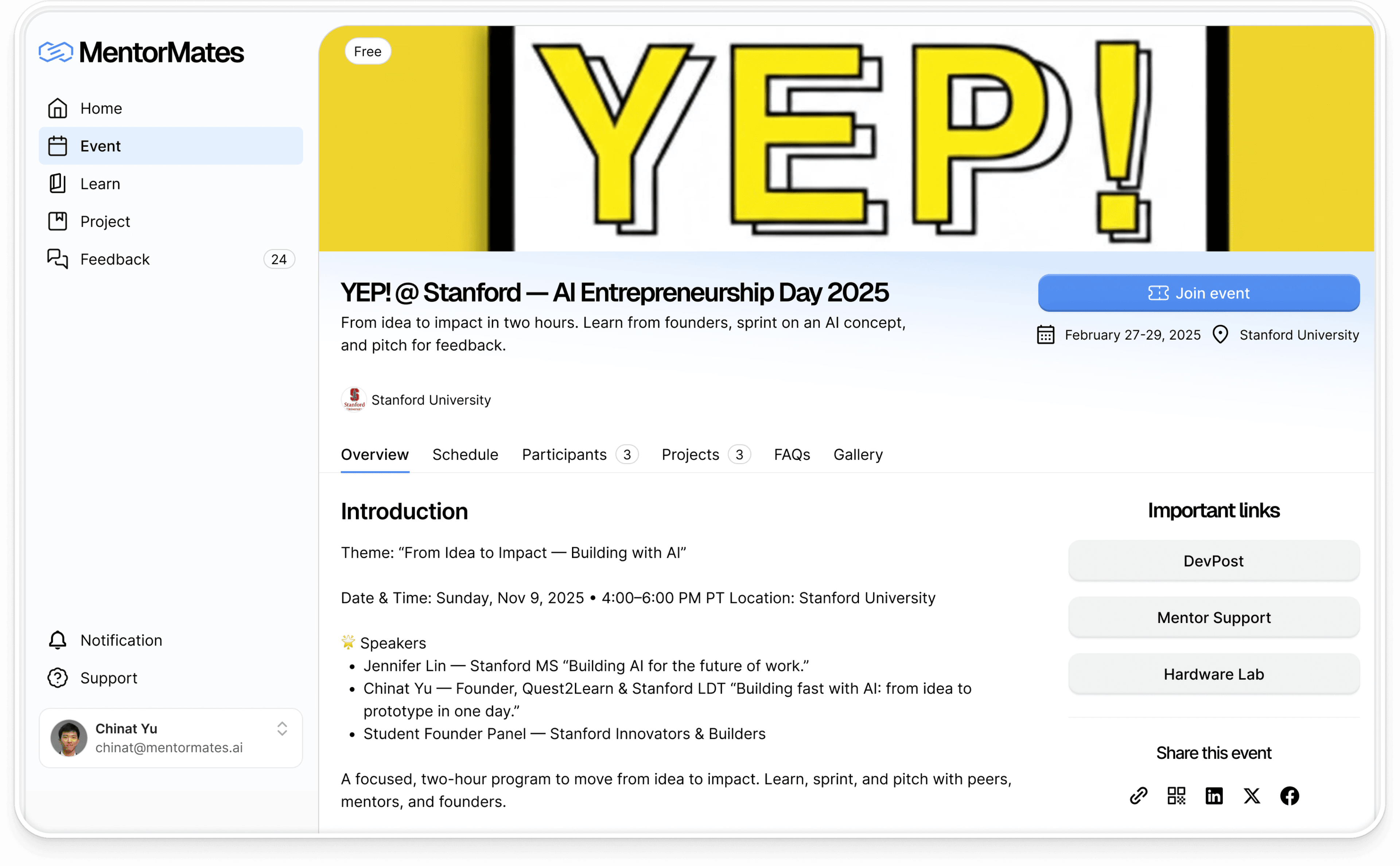 MentorMates host dashboard preview